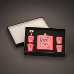 Matte Pink Flask Set in Black Presentation Box