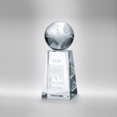 Optic Crystal World Globe w/ Tapered Column Base
